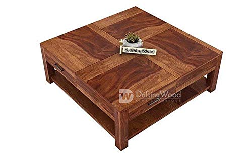 Image of DRIFTINGWOOD Sheesham Wood Borstein Center Coffee Table for Living Room | One Shlef & 4 Drawer | Natural Finish