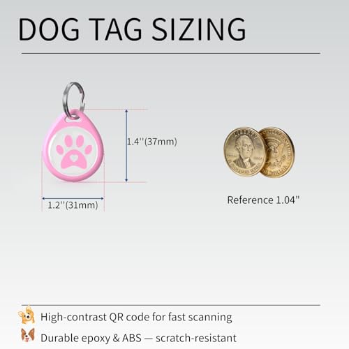 (2 Pack) Smart QR Code ID Dog cat Tags for Collar Personalized for Pet Online Profile - Scan QR Receive Instant Pet Location Alert Email, Anti-Lost,No Subscription fees (Black & Pink, for Dog - 1.2\")