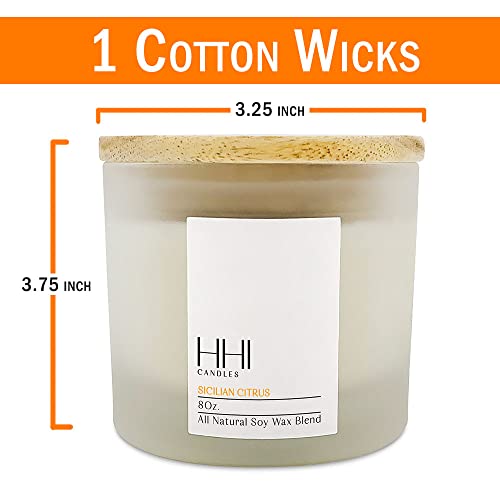 Hhi Citrus Candle | A Blend Of Lemon, Orange, Lime, And Eucalyptus | Sicilian Citrus | All Natural Soy Candle | Strong Scented Candles | Long Burn Time | Includes Bamboo Lid And Gift Box #TOP1