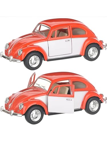Image of 1:32 Scale 1967 Classic Beetle Die-Cast Car Model - Inertia-Powered Metal Toy Vehicle with Opening Doors - Vintage Collectible for Kids & Adults Orane White