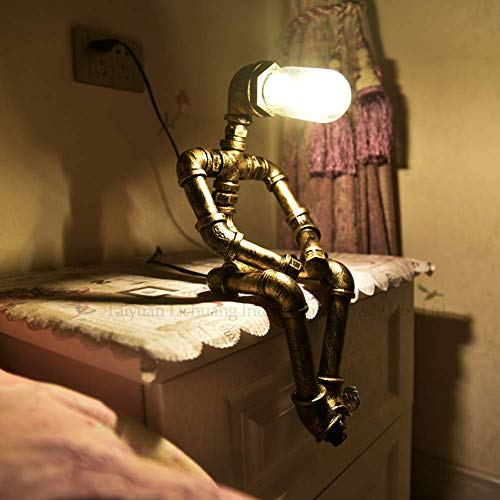 Adfd Creative Iron Robot Table Lamp Retro Robot Water Pipe Table Lamp Bar Restaurant Cafe Steampunk Decoration #TOP2