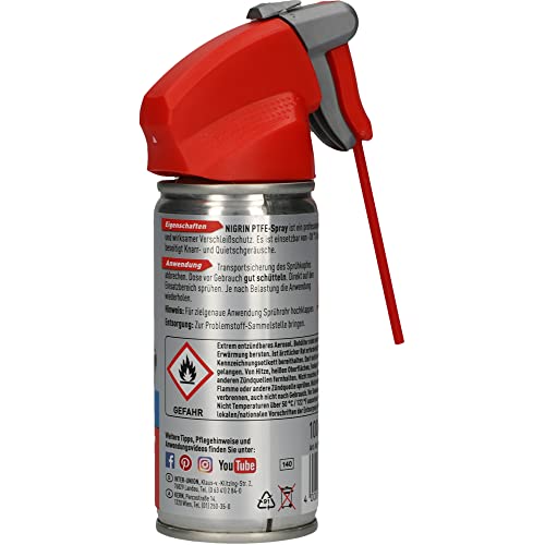 NIGRIN PTFE-Spray, synthetisches Schmiermittel, schützt zuverlässig vor Verschleißerscheinungen, 100 ml