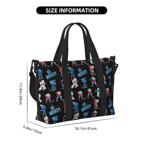 Cool Ice Hockey Black Large Laptop Tote Travel Work Bag For Women Men Gym Beach Bag For Women Crossbody Carry On Shoulder Bag With Compartments Zipper,Overnight Weekender Bags2