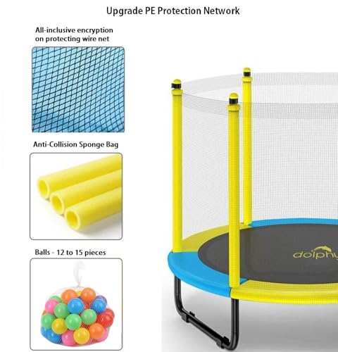 Image of Dolphy 60 Inch Trampoline for Kids with Safety Net and Steel Foam U Handle| Indoor & Outdoor | Powerful Loading Capacity - 100KG | Stainless Steel Frame & Legs for Home, School