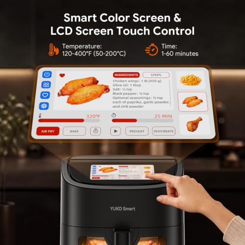 Image of 6.3 QT Air Fryer, 16-in-1, LCD Touchscreen, Viewing Window | Heating System up to 400F Precise Heat for Even Results, Dishwasher-Safe & Nonstick, Black