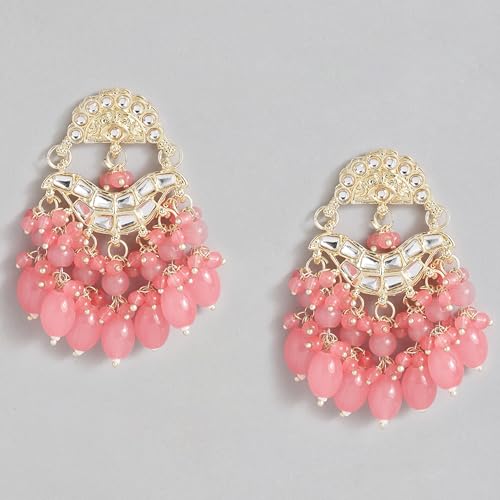 Kundan Studded Drop Earrings with Beaded Pearls