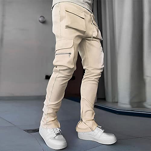 Slim Fit Cargo Pants for Men Multi-Pocket Reflective Straight-Leg Solid Casual Overalls Trousers Stylish Daily Wear3