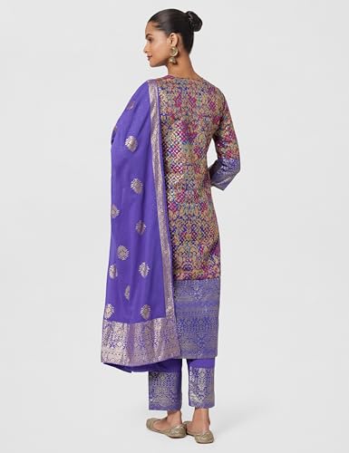 Image of BIBA Women Voile Straight Printed Kurta Slim Pant Suit Set