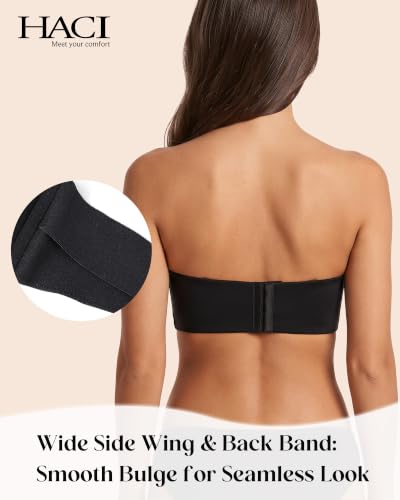 Image of HACI Women's Minimizer Strapless Bra Anti-Slip Underwire Bandeau Plus Size