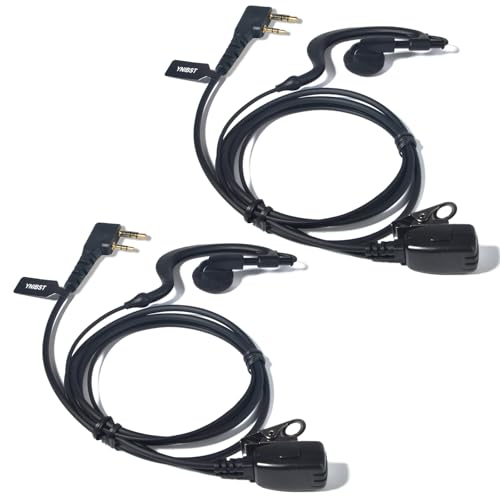 YNIBST Pinganillo para Walkie Talkie, Auricular con Forma de G y Micrófono PTT, Compatible con Kenwood Baofeng UV-5R UV-82 BF-888S (2 Unidades)