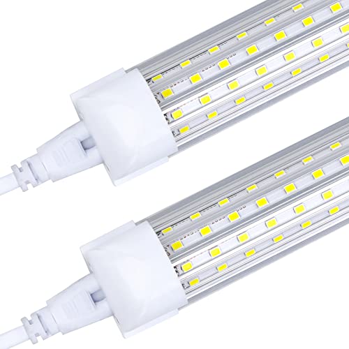 6-Pack, LED Shop Light, 8FT 100W 14000LM 6000K, Cold White, U Shape, Clear Cover, Hight Output, Linkable Shop Lights, T8 LED Tube Lights, LED Shop Lights for Garage 8 Foot with Plug