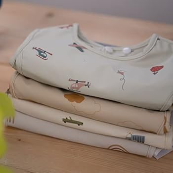 ÜneeQbaby Slabbetjes voor pasgeborenen en peuters, waterdicht, 2 stuks, lange mouwen, Oeko-Tex (Grijs Muziek, Paars Ruimte, Groot (1,5-2,5 jaar