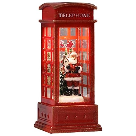 mooderf LED Telephone Box With Snowmen Christmas Tree Decorations Bus And Telephone Booth Made Of Plastomer Material For Christmas Decorations, Santa Claus Cover