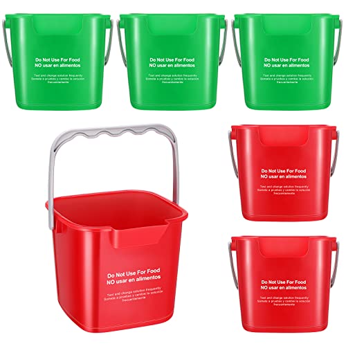 Roshtia 6 Pcs 3 Quart Cleaning Bucket Small Sanitizing Square Bucket Detergent Pail for Home Commercial Restaurant Kitchen Office School(Green Red)