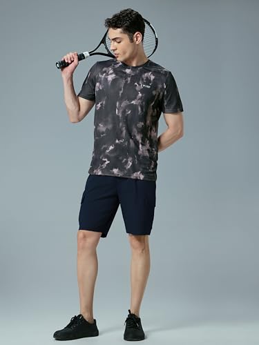 Image of TECHNOSPORT Men's Solid Slim Fit Sports Shorts TS Flexi Quick Dry Polyester Drawstring with Pockets UPF50+ for Gym Running Workout Anti Odour