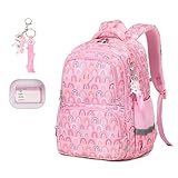 MUSEVOS Kids Backpack, Kawaii Printed Girls Bookbags for Preschool, Lightweight School Backpack for Primary and Elementary and Kindergarten, Waterproof Teen Backpacks, Pink/Rainbow