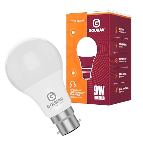 Image of GOURAV 9W LED Bulb Cool White B22 Base Pack of 1| Extra Bright | Glare-Free | 270 Beam | Flicker-Free | Instant Light | Retrofit | 1-Year Warranty | Energy Efficient