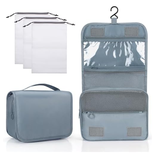 Zivacate Trousse de Toilette à Suspendre, Trousse Toilette étanche avec poignée, Sac de Rangement Maquillage Homme Femme avec 3 Sac à Cordon pour Voyage, Affaires, Fitness, Camping en Plein air –Gris