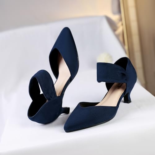 Image of RIBONGZ Kitten Heels for Women Closed Toe Comfortable Low Heels Pointed Toe Sexy Slip on Pumps Bridal Party Dressy Shoes