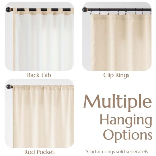 Image of jinchan Lined Linen Curtains Privacy Back Tab 50x90 Inch 2 Panels Set Beige