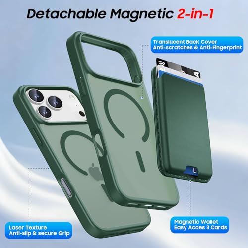 Ntwinro Magnetic for iPhone 17 Pro Case, Detachable Magnetic Wallet with Card Holder, [Fit for MagSafe] Military-Grade Shockproof Translucent Matte Anti-Scratch Phone Cover, Green by Ntwinro - Used condition - Image 2