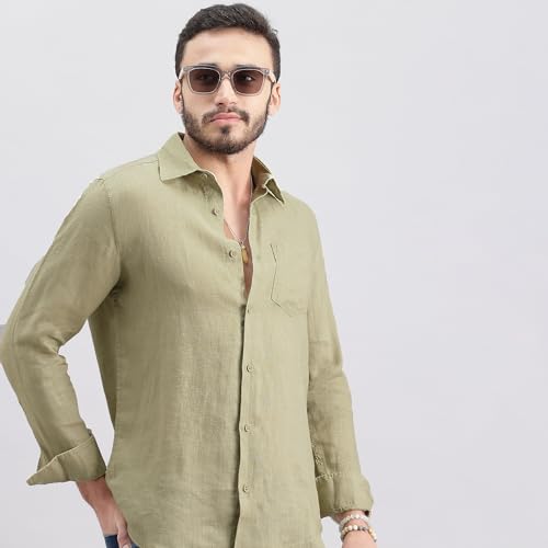 Image of ROOKIES Mens Full Sleeve Slim Fit 100% Lenin Shirt