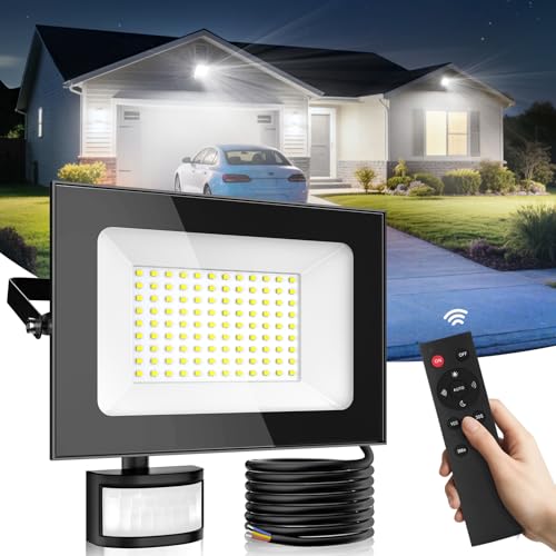 Zewnętrzne światło bezpieczeństwa z czujnikiem ruchu, 100 W, 10 000 lm, super jasny reflektor LED, wodoodporność IP66, czujnik ruchu PIR do garażu, podwórka, trawnika, ogrodu