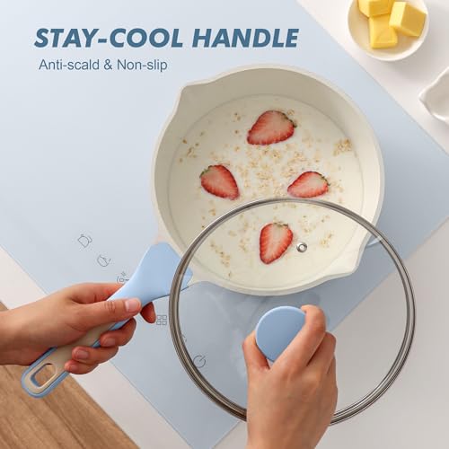 Image of SENSARTE Ceramic Nonstick Saucepan with Double Pouring Spout 3.0 Quarts, Cooking Pot with Stay Cool Handle, Induction Compatible, Ceramic Coating, Free of Intentionally Added PFOA /PFAS, Blue