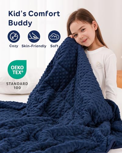 Image of Kivik 3lb Weighted Blanket, Washable Heavy Throw Blankets, 3 Pounds Weight Small Comforter for 5 6 7 8 9 Year Old, Soft Cooling Minky Material, Gifts for Sleep & School Calm, 36 x 48 inches, Navy Blue