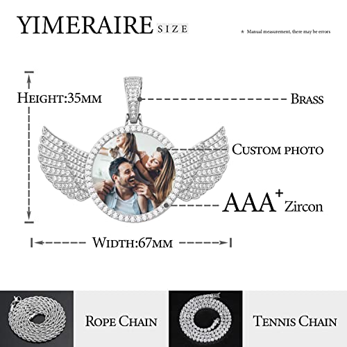 YIMERAIRE Blank Custom Picture Necklace Memorial Angel Wing Photo Pendant Iced Out Trays Necklace with Rope Chain for Women and Men2