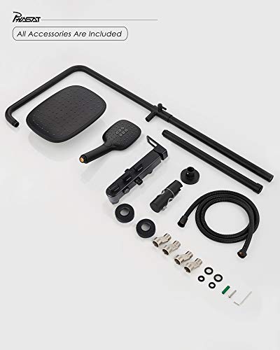 image for PHASAT Matte Black Shower Fixtures Brass 3 Function Bathtub Shower Fau
