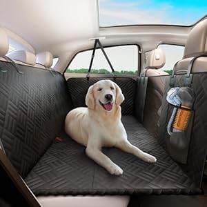 Dog Car Seat Cover for Back Seat, Hard Bottom Back Seat Extender for Dogs, Holds 400lbs, 600D Heavy Duty Scratch-Proof Waterproof Dog Hammock for Car, SUV
