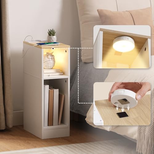 MAHANCRIS Beistelltisch mit Ladestation, Nachttisch mit Sensor-LED-Licht, Couchtisch, für Kleine Räume, Wohnzimmer, Schlafzimmer… – Ansicht 2