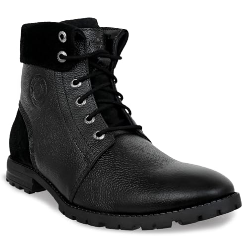 Image of Allen Cooper Genuine Premium Leather Luxury Memory Foam High-Top Boots Shoes For Men(ACCS-858,Black,Size-6,7,8,9,10,11)