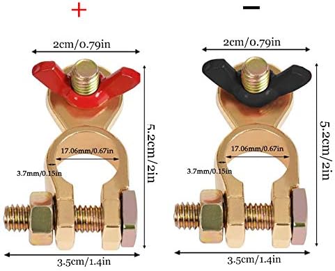 HO2NLE Car Battery Terminals Clamps 12V/24V Battery Terminals 1 Pair Solid Brass Battery Terminals Connectors Clamps Quick Release with Wing Nut Positive and Negative for Marine Truck RV Motorbike