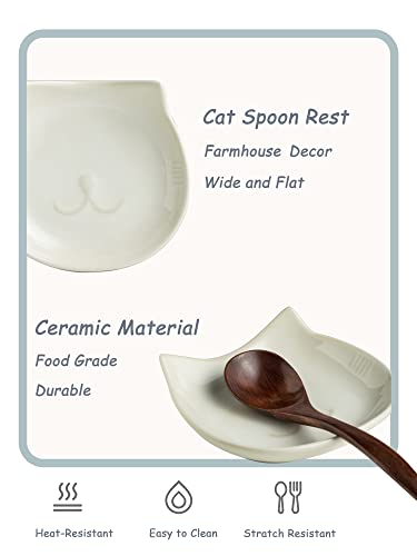Miamolo Cat Spoon Rest for Stove Top, Cute Spoon Holder for Kitchen Counter 5.12 Inch, Ceramic Spoon Rest for Cooking Utensils Spatula Sponge, White