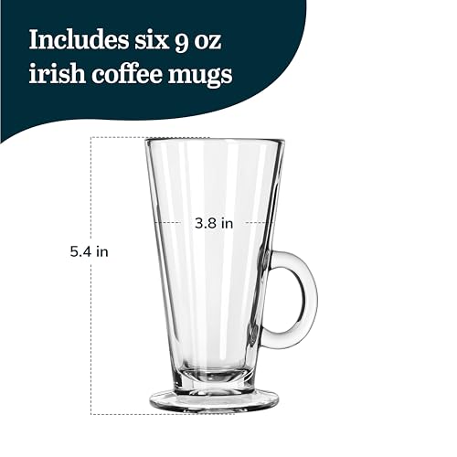 Libbey Catalina Irish Coffee Mugs Set of 6, Timeless Raised Edge Glass Cappuccino Cups, 9 oz Elegant Clear Espresso Mugs for Coffee, Shakes and More by Libbey - Image 3
