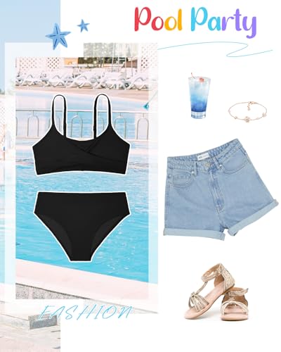Image of Century Star Girls Swimsuits for Teens Bikini 2026 Solid Teen Bathing Suits Adjustable Straps Swimwear Padded 8-15 Years