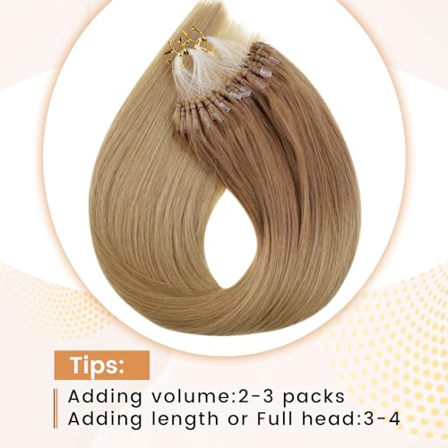 RUNATURE Micro Ring Hair Extensions Human Hair Brown Ombre Blonde Micro Loop Hair Extensions Blonde Balayage Micro Beads Hair Extensions Human Hair 22 Inch 50g 1g/Strand - Image 4