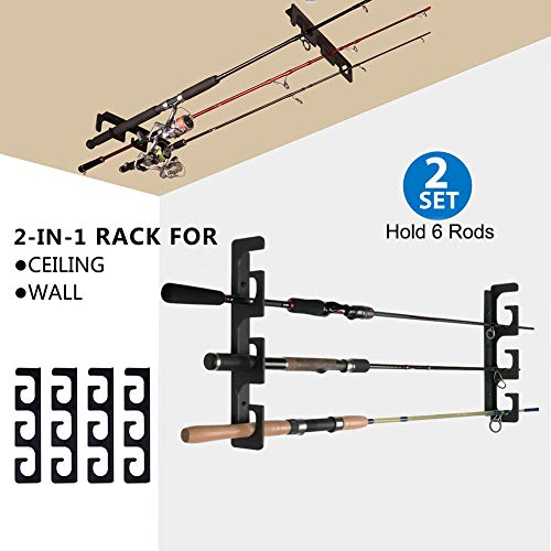 Ceiling Rod Rack Fishing Rod Rack Storage for Ceiling or Wall-Ultra Sturdy Strong Weatherproof Indoor and Outdoor Us, Holds 6 Rods