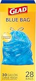 Glad 30 Gallon Garbage Bags, Large Drawstring Trash Bags, Blue, 28 Count (Pack of 1)