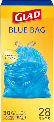 Glad 30 Gallon Garbage Bags Large Drawstring Trash Bags Blue 28 Count (Pack of 1)