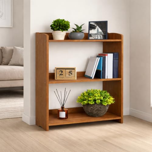 Image of Narrow Bookcase by Natural Wood, 3 Tier Bookshelf, Small Book Shelves Freestanding Display Storage Shelves. Open Bookshelf for Bedroom, Living Room and Office (Brown, 3 Tier Simple)