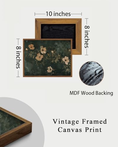 Image of KISSFOX Framed Wall Art Vintage Wall Art Flowers Canvas Art Dark Green Pictures Floral Paintings Moody Artwork Farmhouse Prints For Bedroom Kitchen Living Room