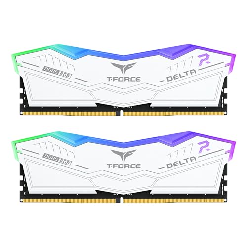TEAMGROUP T-Force Delta RGB DDR5 Ram 32GB (2x16GB) 6000MHz PC5-48000 CL38 Intel XMP 3.0 & AMD Expo Compatible Desktop Memory Module Ram White FF4D532G6000HC38JDC01