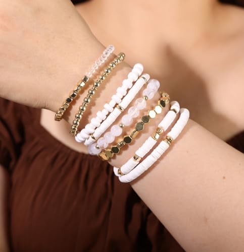 Sither Heishi Clay Bead Bracelets Pack for Women Boho Friendship Stretch Bracelets Set Stackable Gold Beaded Bracelets Jewelry for Gift2