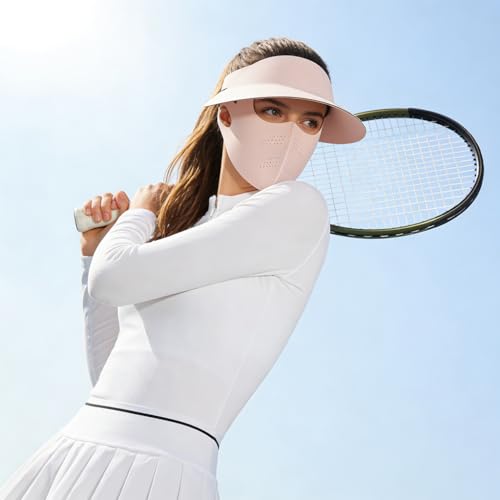 Image of SANNIDHI Summer Face Mask with Wide Brim Cap, 2 in 1 Sun Protection Visor Hat and Face Cover for Women Bike Riding, UPF 50+ Outdoor Cool Touch UV Mask Set, Ventilated Open Crown