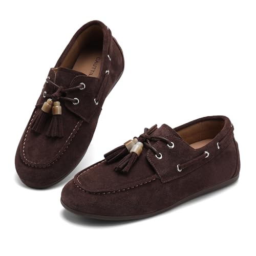 CAUTTILAM Women's Suede Moccasins Loafers Slip-Ons Dress Shoes Flats – Tassel Loafers for Women Comfortable Walking Penny Shoes