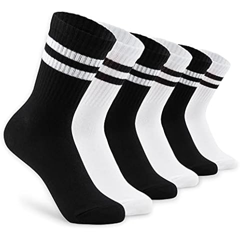 CityComfort Socks Women Multipack of Stretchy Breathable Calf Length Crew Socks Women and Teens Sports Retro Vintage Style Ankle Socks (Black/White, 4-7 UK) Cover