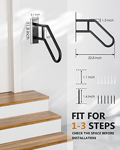 Grab Bars For Elderly For Wall, 2 Step Handrail For Indoor Steps - Wrought Iron Hand Rails Wall Mounted For 1-3 Stairs - Handicap Railing For Exterior Steps Railings For Deck, Porch And Garage Use #TOP5